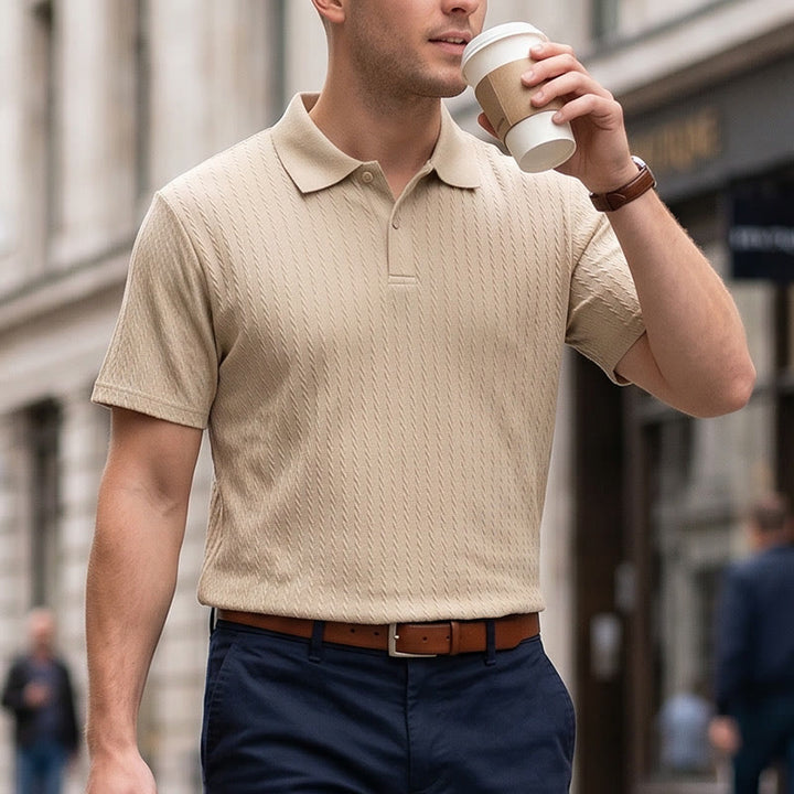 Polo da uomo in maglia traspirante e testurizzata, vestibilità comoda e casual. - Cachi - 3XL - image 7