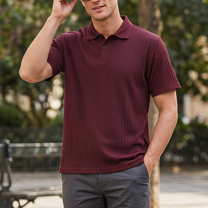 Polo da uomo in maglia traspirante e testurizzata, vestibilità comoda e casual. - Vino - 3XL - image 9