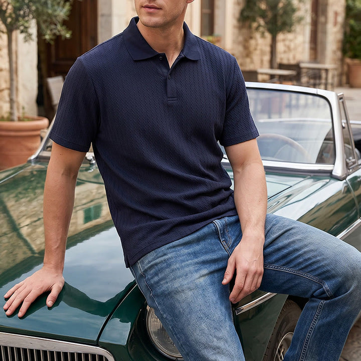 Polo da uomo in maglia traspirante e testurizzata, vestibilità comoda e casual. - Blu navy - 3XL - image 8
