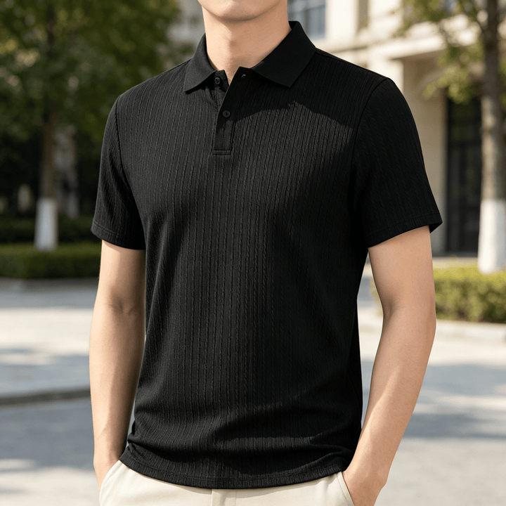 Polo da uomo in maglia traspirante e testurizzata, vestibilità comoda e casual. - Nero - 3XL - image 4