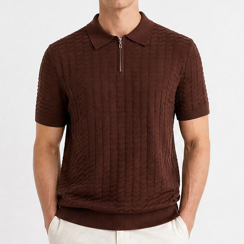 Polo da uomo a maniche corte con mezza zip e lavorazione a nido d'ape - image 1