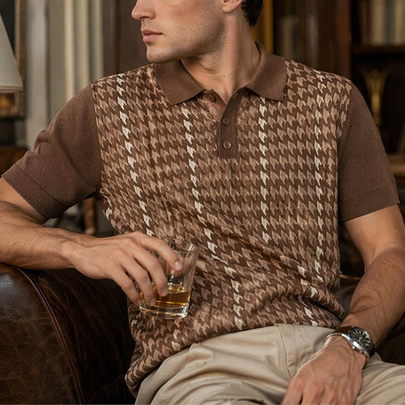Polo da uomo a maniche corte con motivo pied de poule - Marrone - 3XL - image 4
