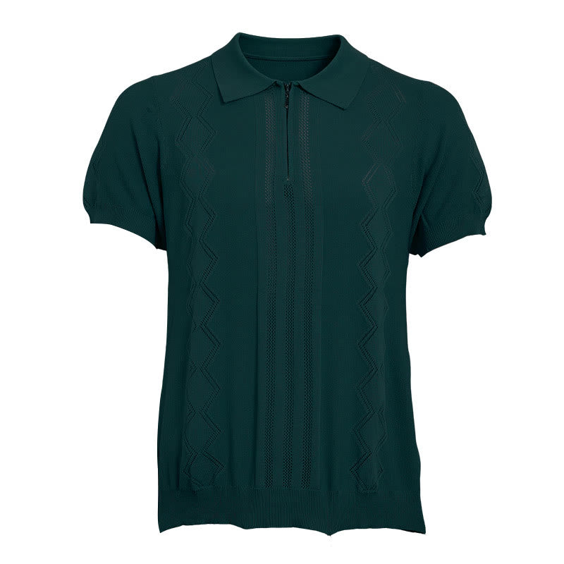 Polo da uomo a maniche corte con mezza zip e motivo geometrico in maglia - image 13