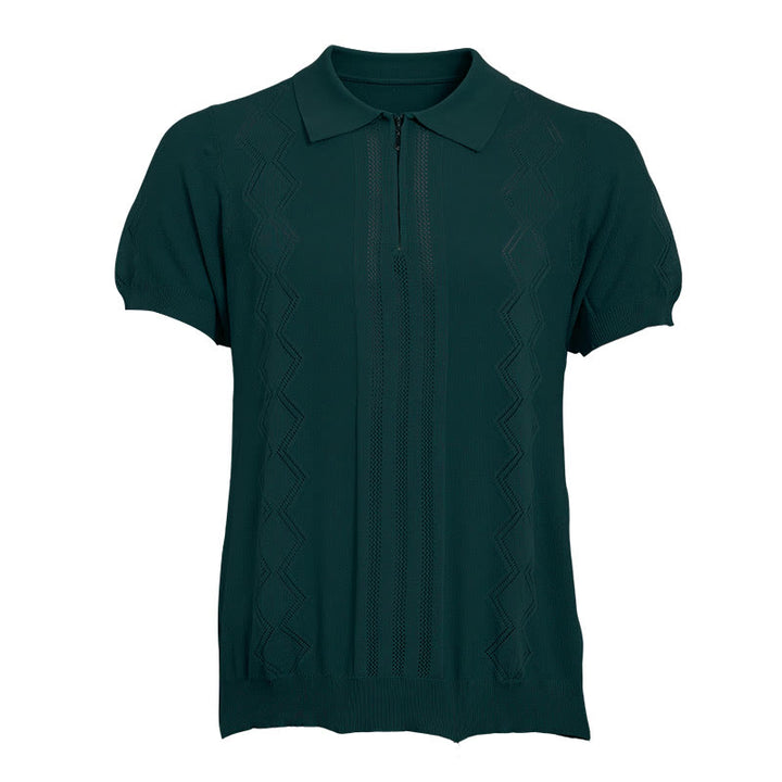 Polo da uomo a maniche corte con mezza zip e motivo geometrico in maglia - image 13