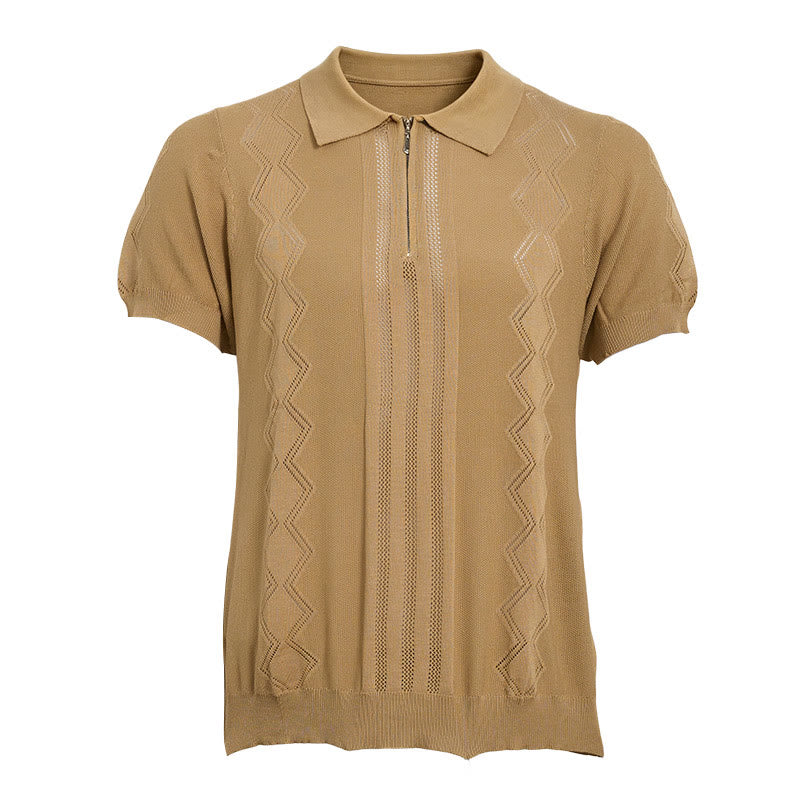 Polo da uomo a maniche corte con mezza zip e motivo geometrico in maglia - image 11