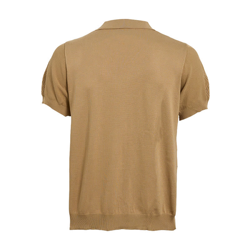 Polo da uomo a maniche corte con mezza zip e motivo geometrico in maglia - image 12