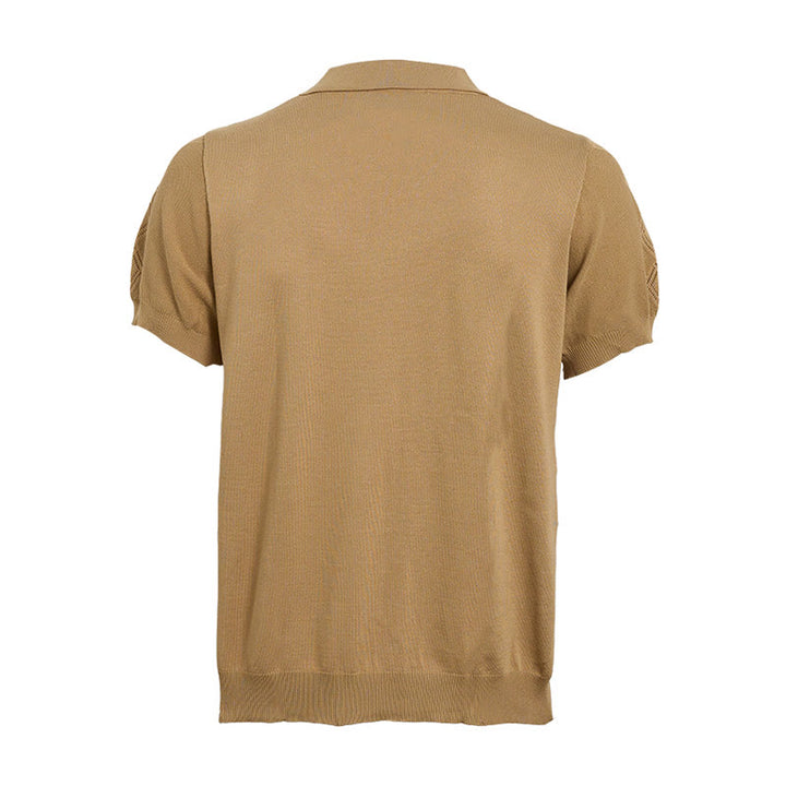 Polo da uomo a maniche corte con mezza zip e motivo geometrico in maglia - image 12