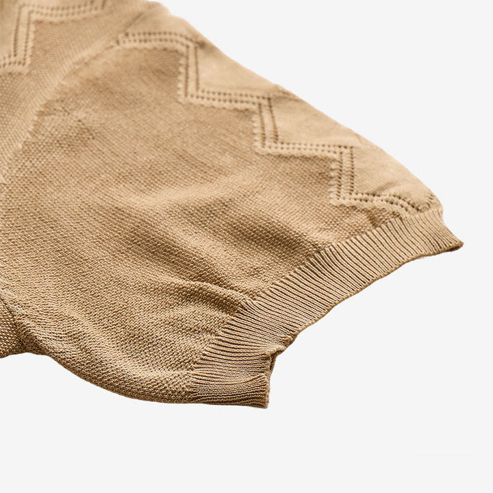Polo da uomo a maniche corte con mezza zip e motivo geometrico in maglia - image 9