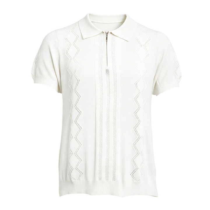 Polo da uomo a maniche corte con mezza zip e motivo geometrico in maglia - image 14