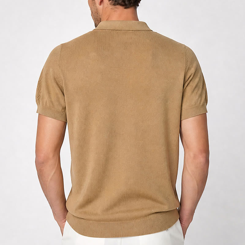 Polo da uomo a maniche corte con mezza zip e motivo geometrico in maglia - image 3