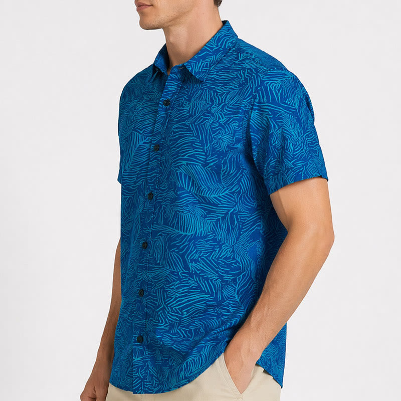 Camicia da uomo a maniche corte con stampa astratta color verde acqua per le vacanze estive. - image 2