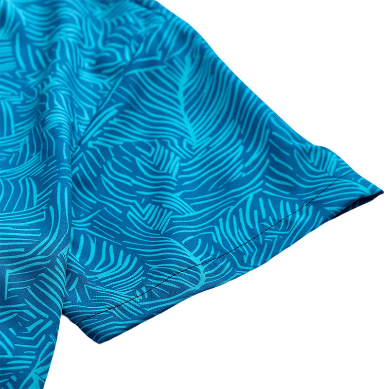 Camicia da uomo a maniche corte con stampa astratta color verde acqua per le vacanze estive. - image 8