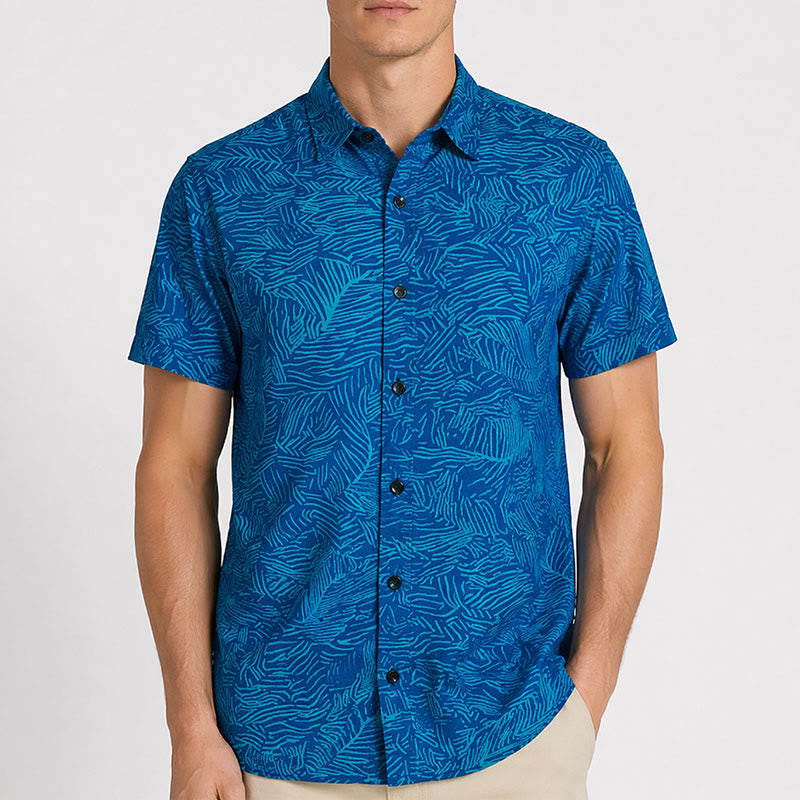 Camicia da uomo a maniche corte con stampa astratta color verde acqua per le vacanze estive. - image 1