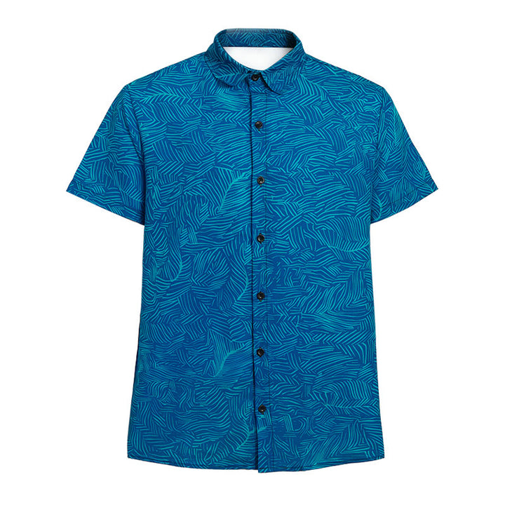 Camicia da uomo a maniche corte con stampa astratta color verde acqua per le vacanze estive. - image 9
