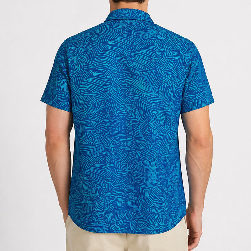 Camicia da uomo a maniche corte con stampa astratta color verde acqua per le vacanze estive. - image 3
