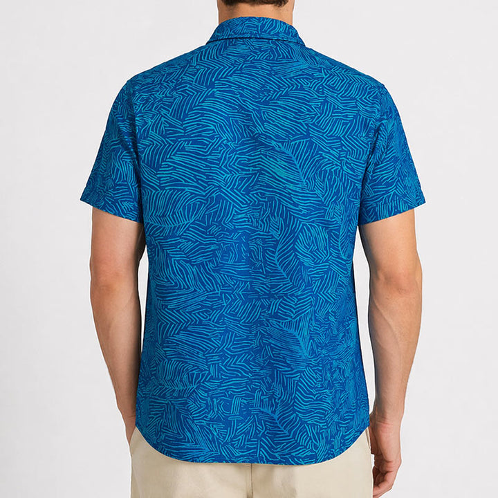 Camicia da uomo a maniche corte con stampa astratta color verde acqua per le vacanze estive. - image 3