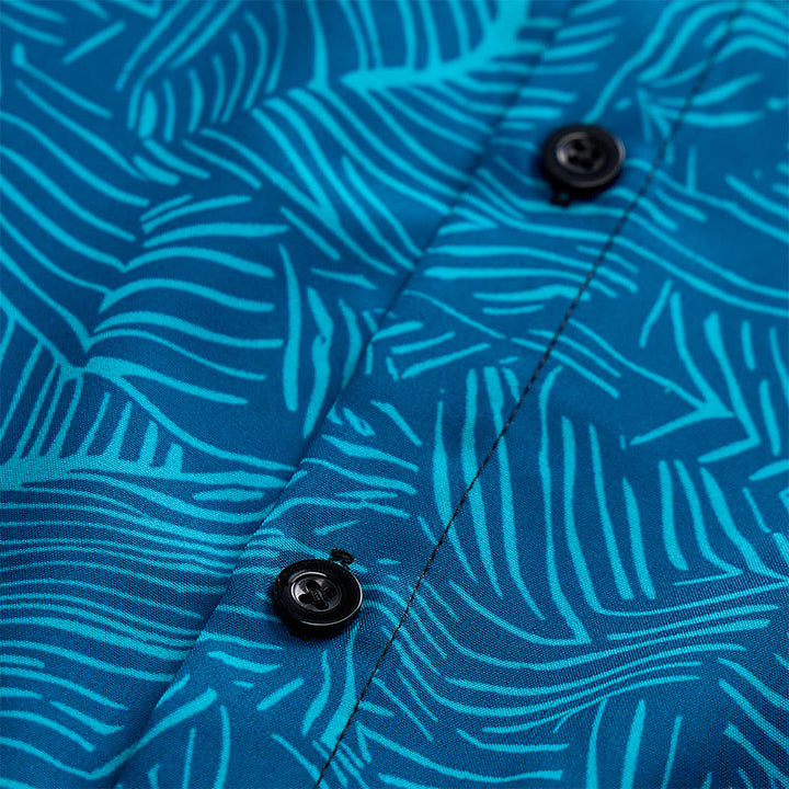 Camicia da uomo a maniche corte con stampa astratta color verde acqua per le vacanze estive. - image 5