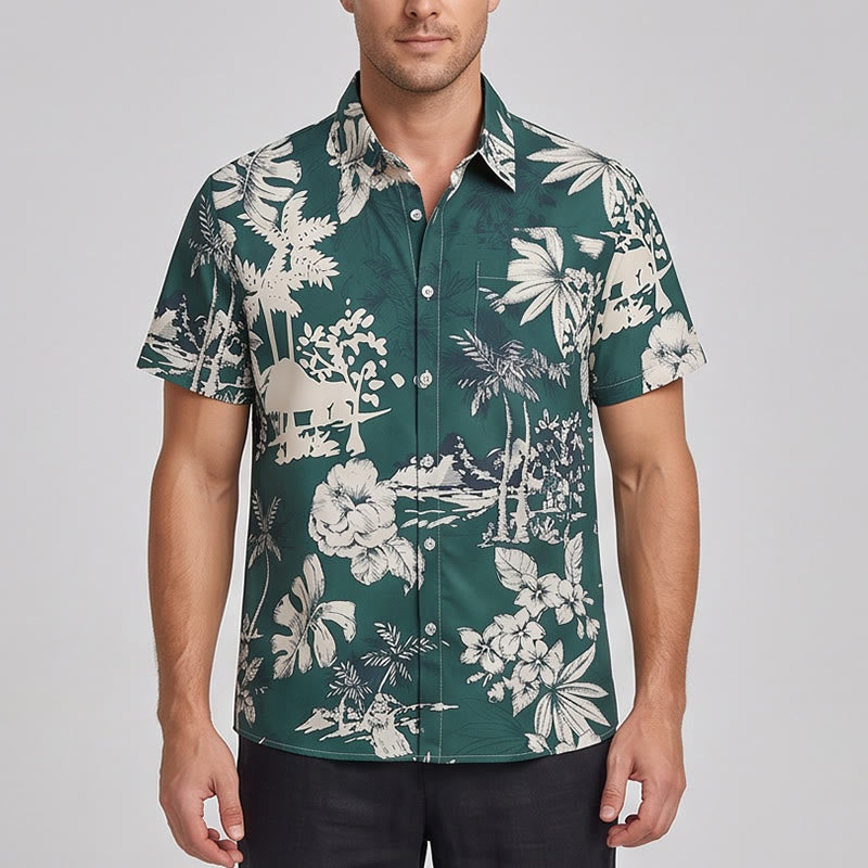 Camicia da uomo a maniche corte con stampa floreale hawaiana per le vacanze. - image 1