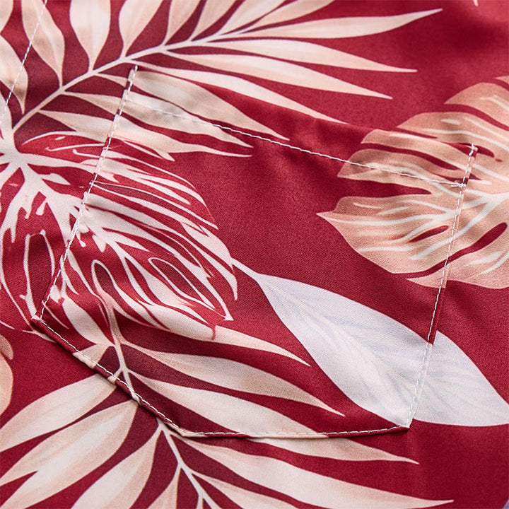 Camicia da uomo a maniche corte con stampa di foglie tropicali rosso acceso, ideale per le vacanze. - image 6