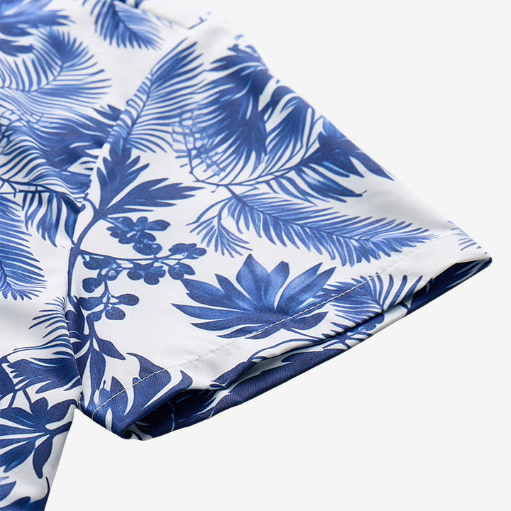 Camicia da uomo a maniche corte con stampa a foglie blu in stile hawaiano - image 8