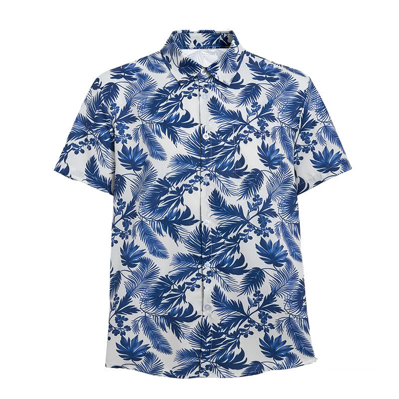 Camicia da uomo a maniche corte con stampa a foglie blu in stile hawaiano - image 10