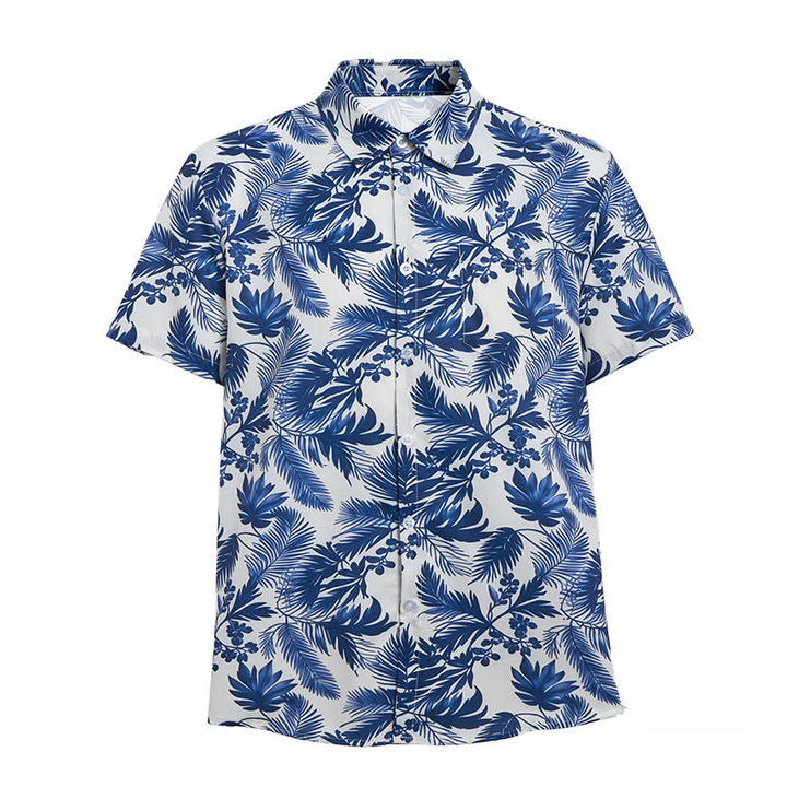 Camicia da uomo a maniche corte con stampa a foglie blu in stile hawaiano - image 10