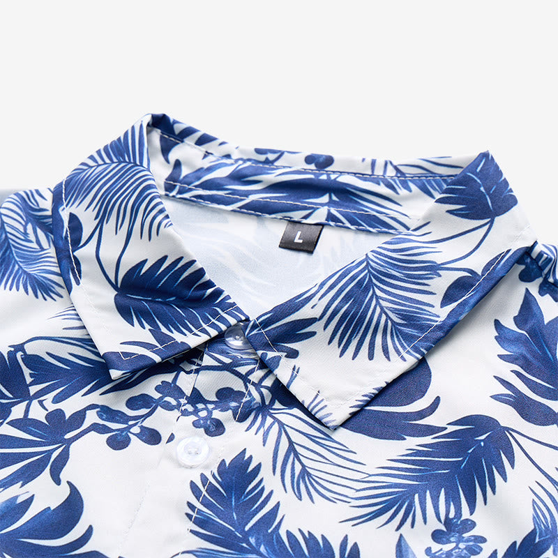 Camicia da uomo a maniche corte con stampa a foglie blu in stile hawaiano - image 4