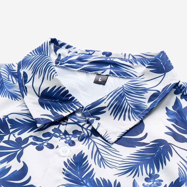 Camicia da uomo a maniche corte con stampa a foglie blu in stile hawaiano - image 4