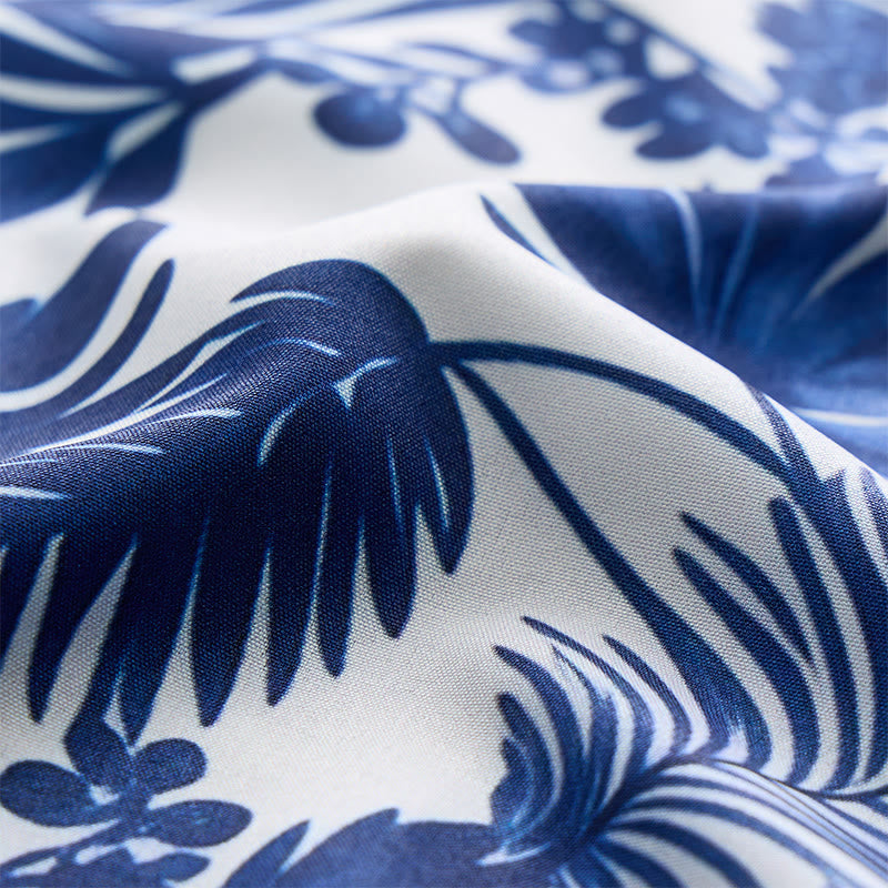 Camicia da uomo a maniche corte con stampa a foglie blu in stile hawaiano - image 7