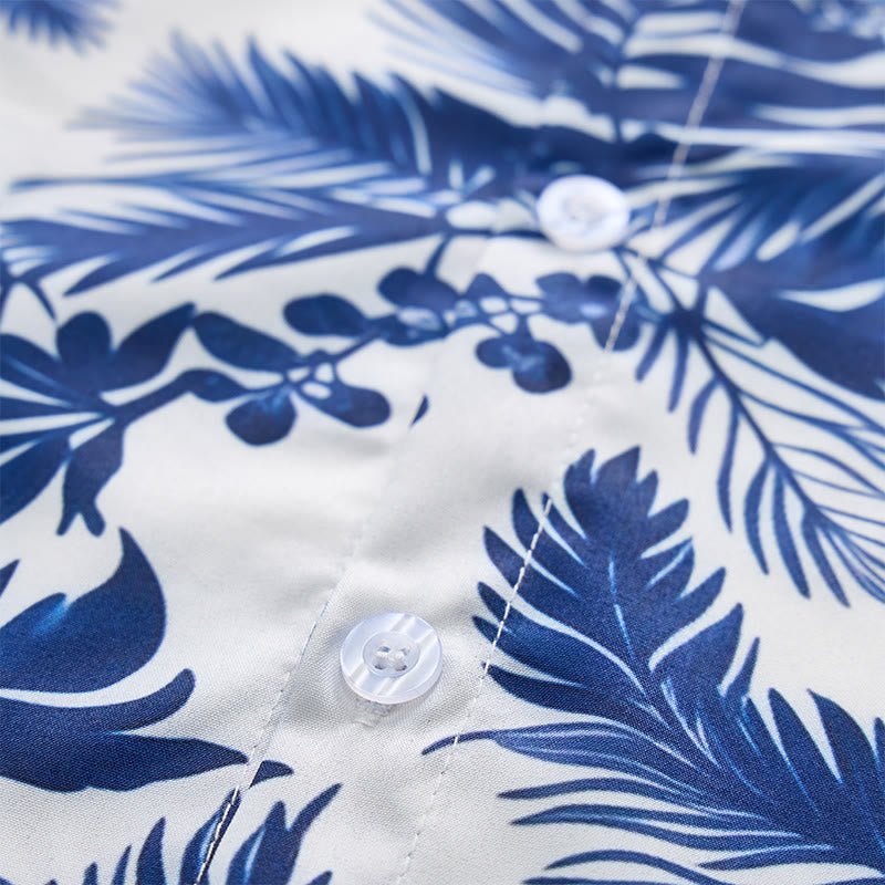 Camicia da uomo a maniche corte con stampa a foglie blu in stile hawaiano - image 5