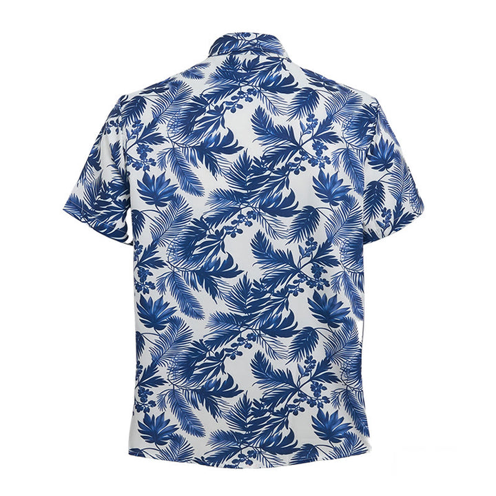 Camicia da uomo a maniche corte con stampa a foglie blu in stile hawaiano - image 11