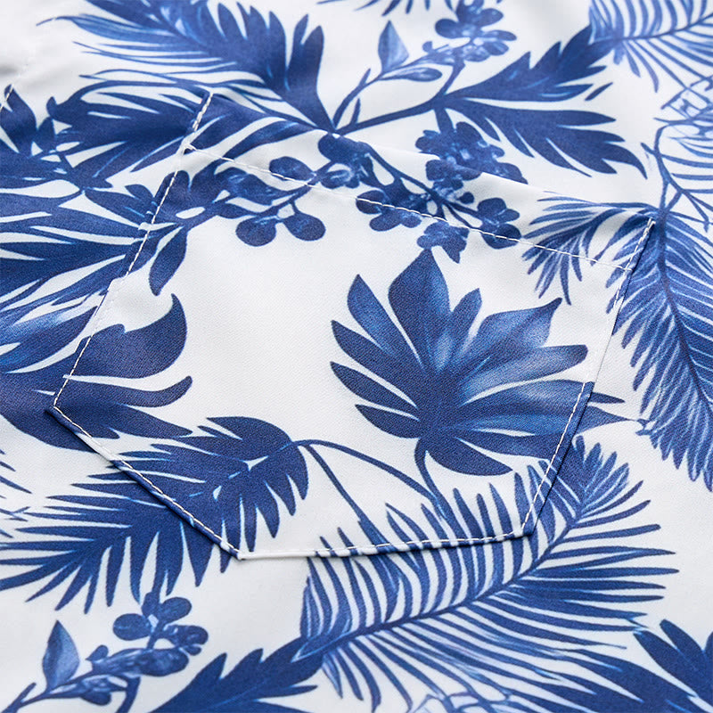 Camicia da uomo a maniche corte con stampa a foglie blu in stile hawaiano - image 6