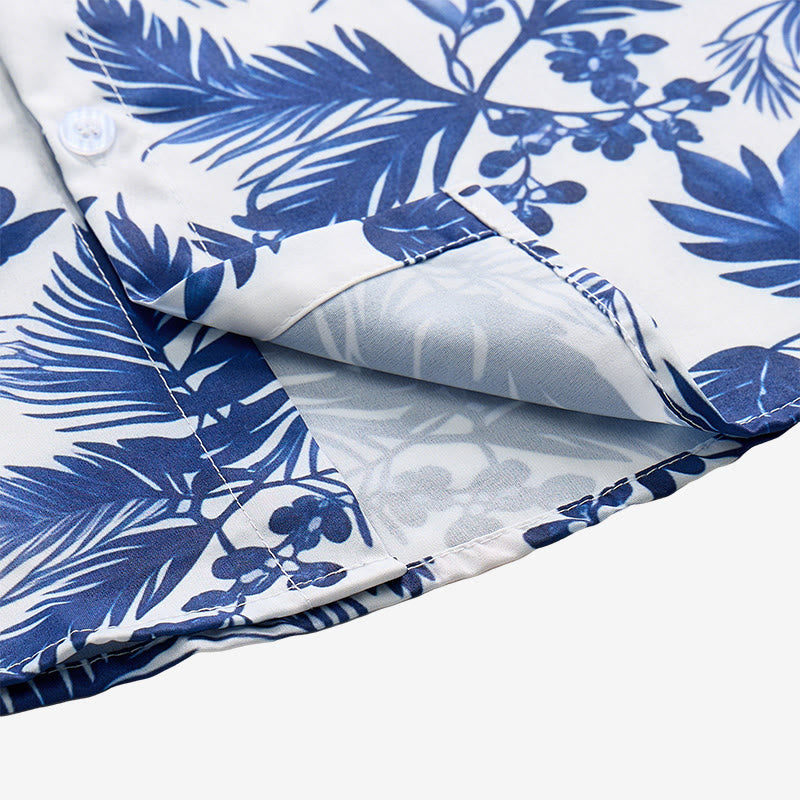 Camicia da uomo a maniche corte con stampa a foglie blu in stile hawaiano - image 9