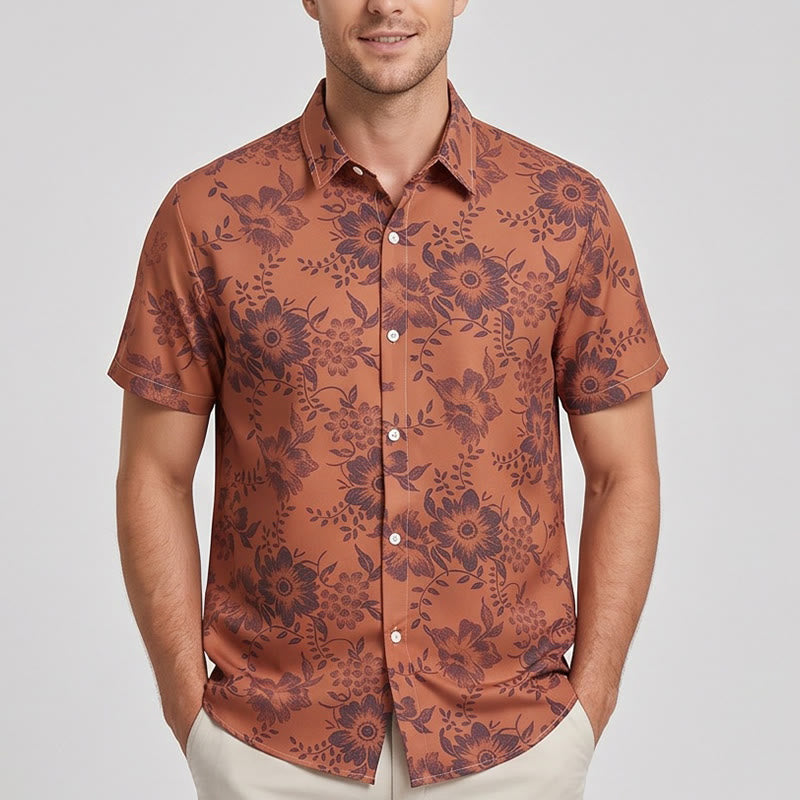 Camicia casual da uomo a maniche corte con stampa floreale per le vacanze - image 1