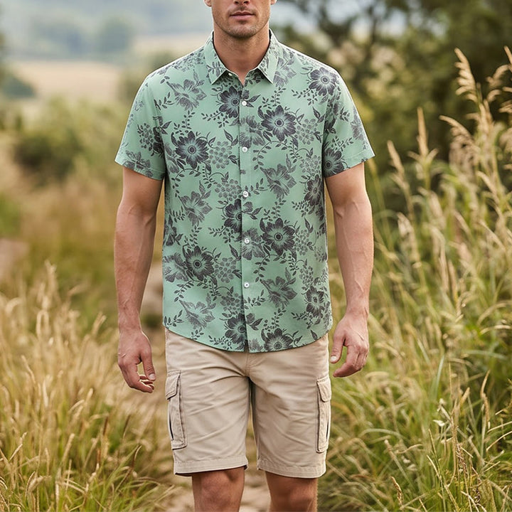 Camicia casual da uomo a maniche corte con stampa floreale per le vacanze - Verde - 5XL - image 6