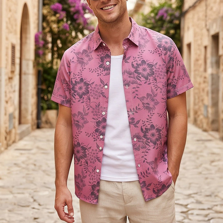 Camicia casual da uomo a maniche corte con stampa floreale per le vacanze - Rosa - 5XL - image 4