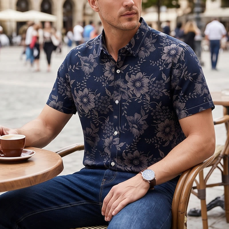 Camicia casual da uomo a maniche corte con stampa floreale per le vacanze - Nero - 5XL - image 7