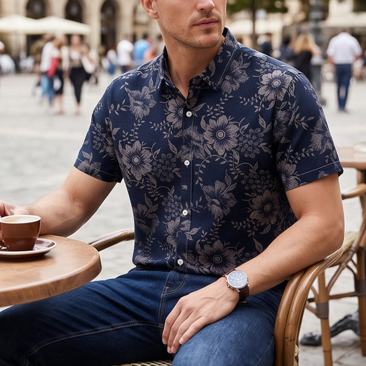Camicia casual da uomo a maniche corte con stampa floreale per le vacanze - Nero - 5XL - image 7