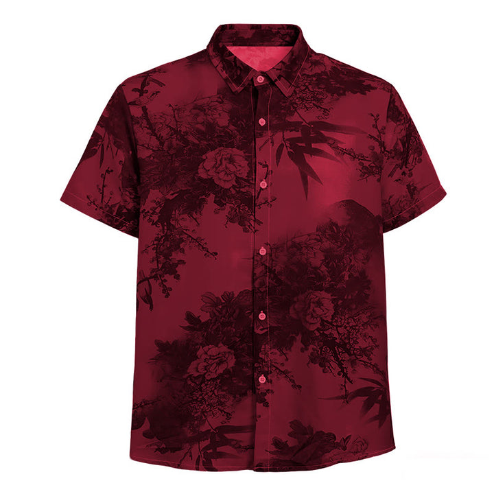 Camicia da uomo a maniche corte con stampa floreale scura per le vacanze - image 13