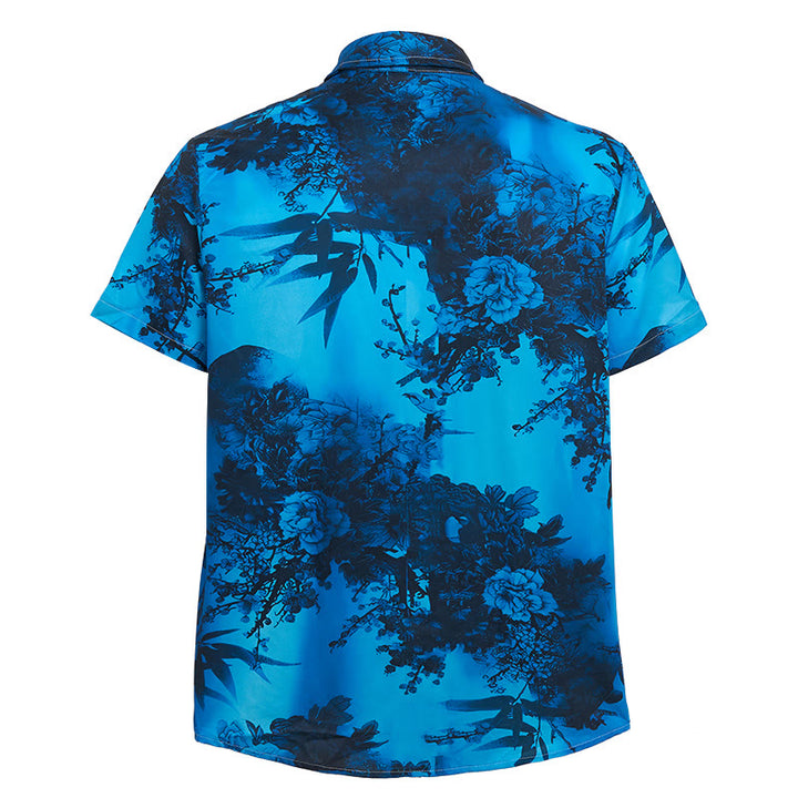 Camicia da uomo a maniche corte con stampa floreale scura per le vacanze - image 11