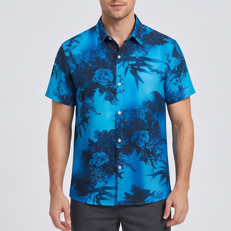 Camicia da uomo a maniche corte con stampa floreale scura per le vacanze - image 1