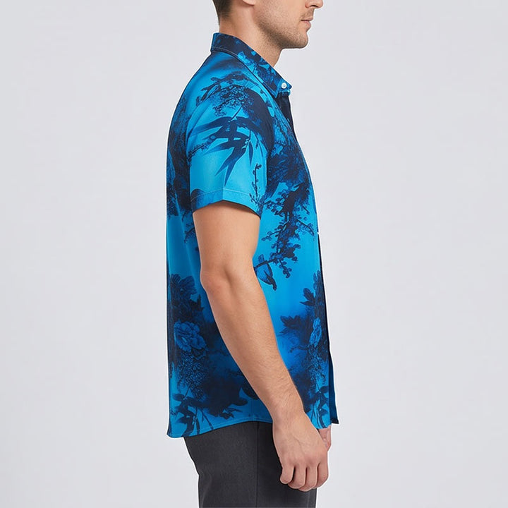 Camicia da uomo a maniche corte con stampa floreale scura per le vacanze - image 2