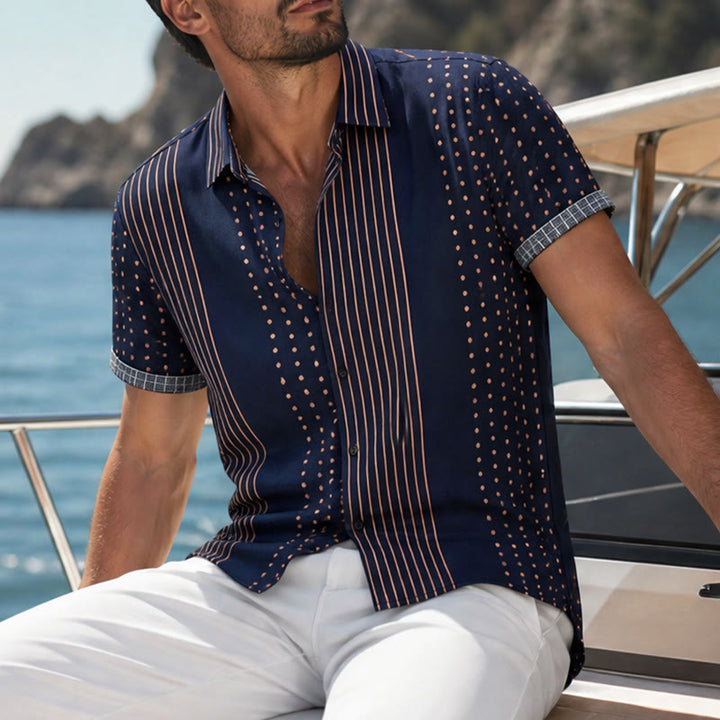 Camicia a maniche corte a righe e pois di ispirazione etnica - Blu navy - 5XL - image 4