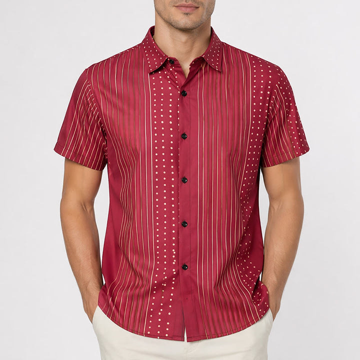 Camicia a maniche corte a righe e pois di ispirazione etnica - image 1