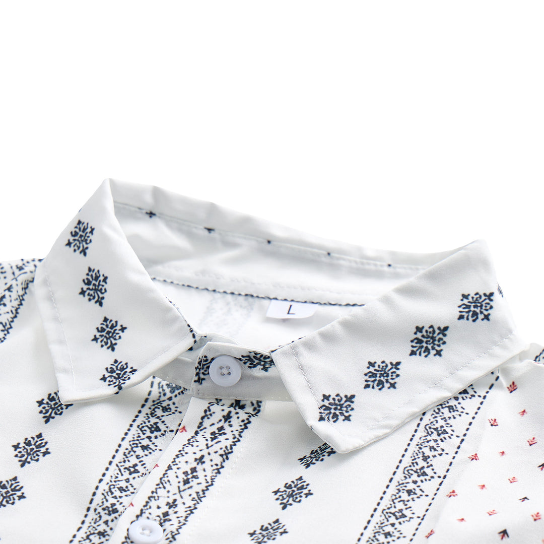 Camicia bianca a maniche corte con motivo etnico di ispirazione bohémien. - image 4