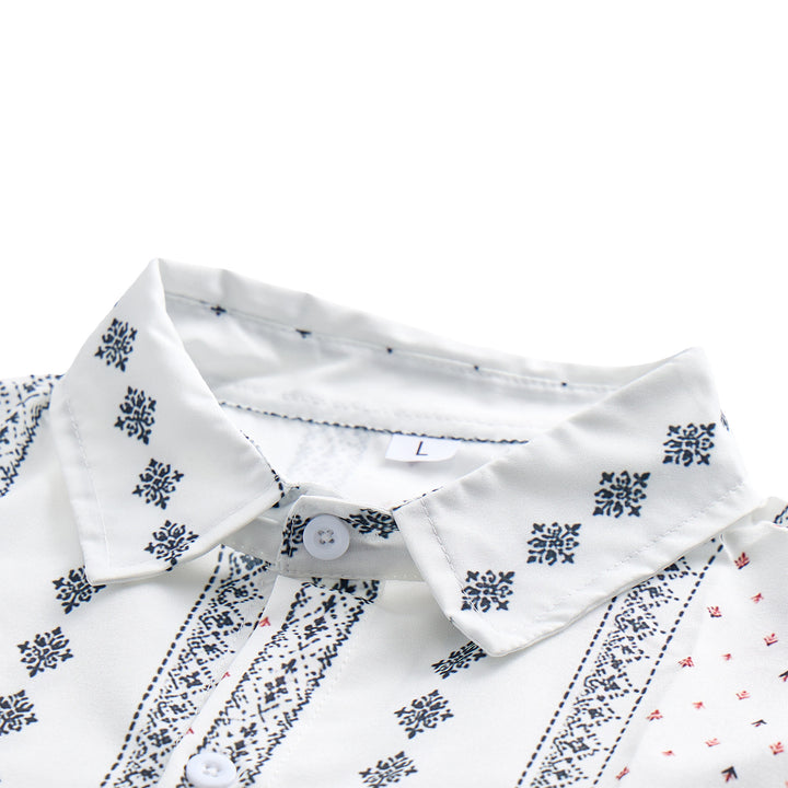 Camicia bianca a maniche corte con motivo etnico di ispirazione bohémien. - image 4