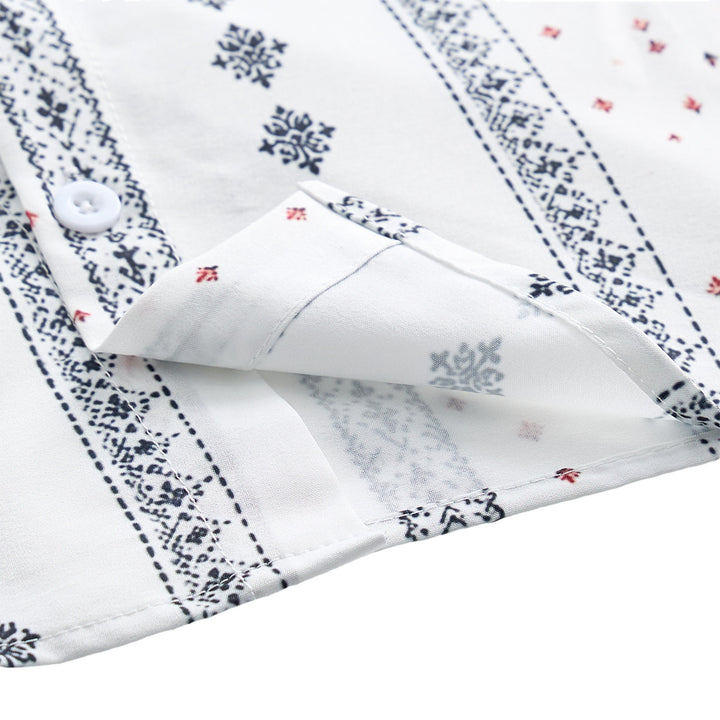 Camicia bianca a maniche corte con motivo etnico di ispirazione bohémien. - image 7