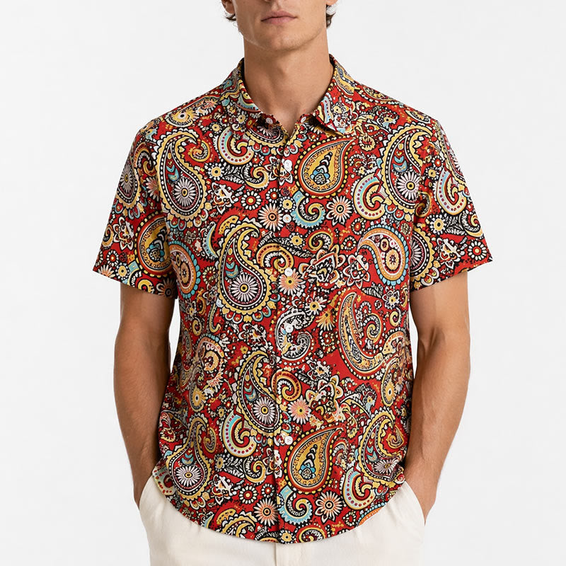 Camicia da campeggio a maniche corte con stampa paisley rossa e originale - image 1