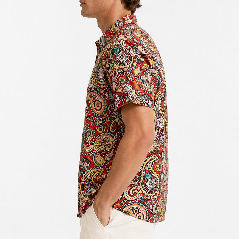Camicia da campeggio a maniche corte con stampa paisley rossa e originale - image 2