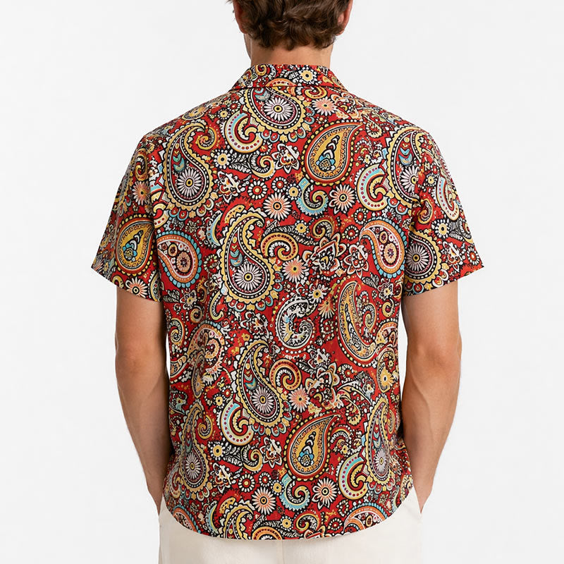 Camicia da campeggio a maniche corte con stampa paisley rossa e originale - image 3